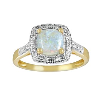 Oro Leoni 14k Gold Opal and Diamond Accent Frame Ring