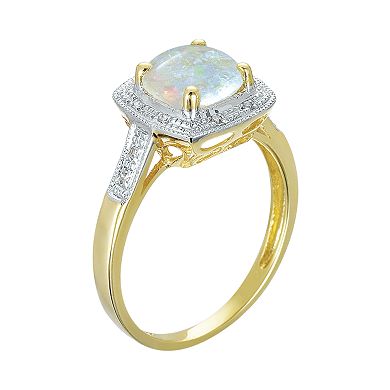 14k Gold Opal and Diamond Accent Frame Ring