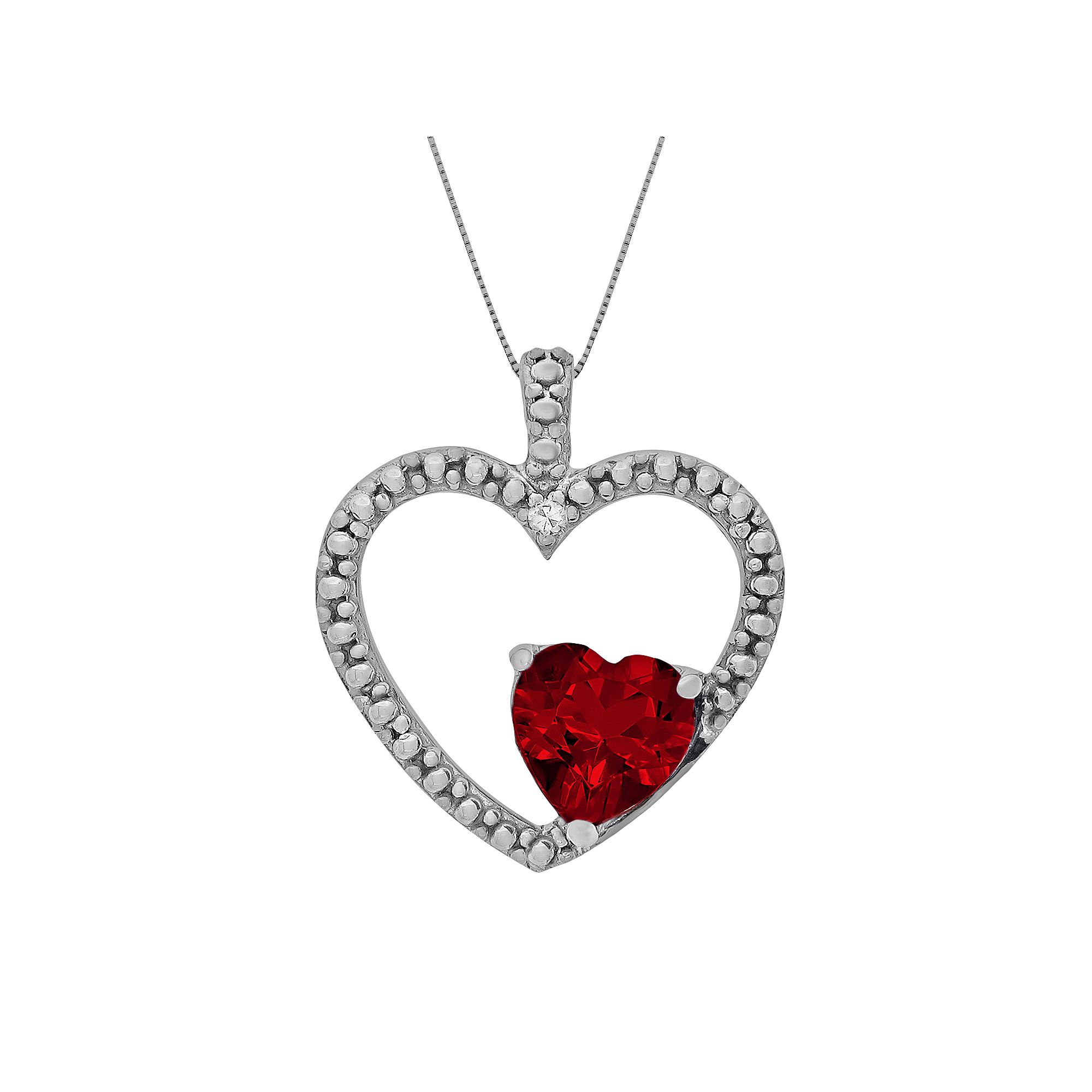 Gemminded Sterling Silver Garnet and Diamond Accent Heart Pendant, Womens