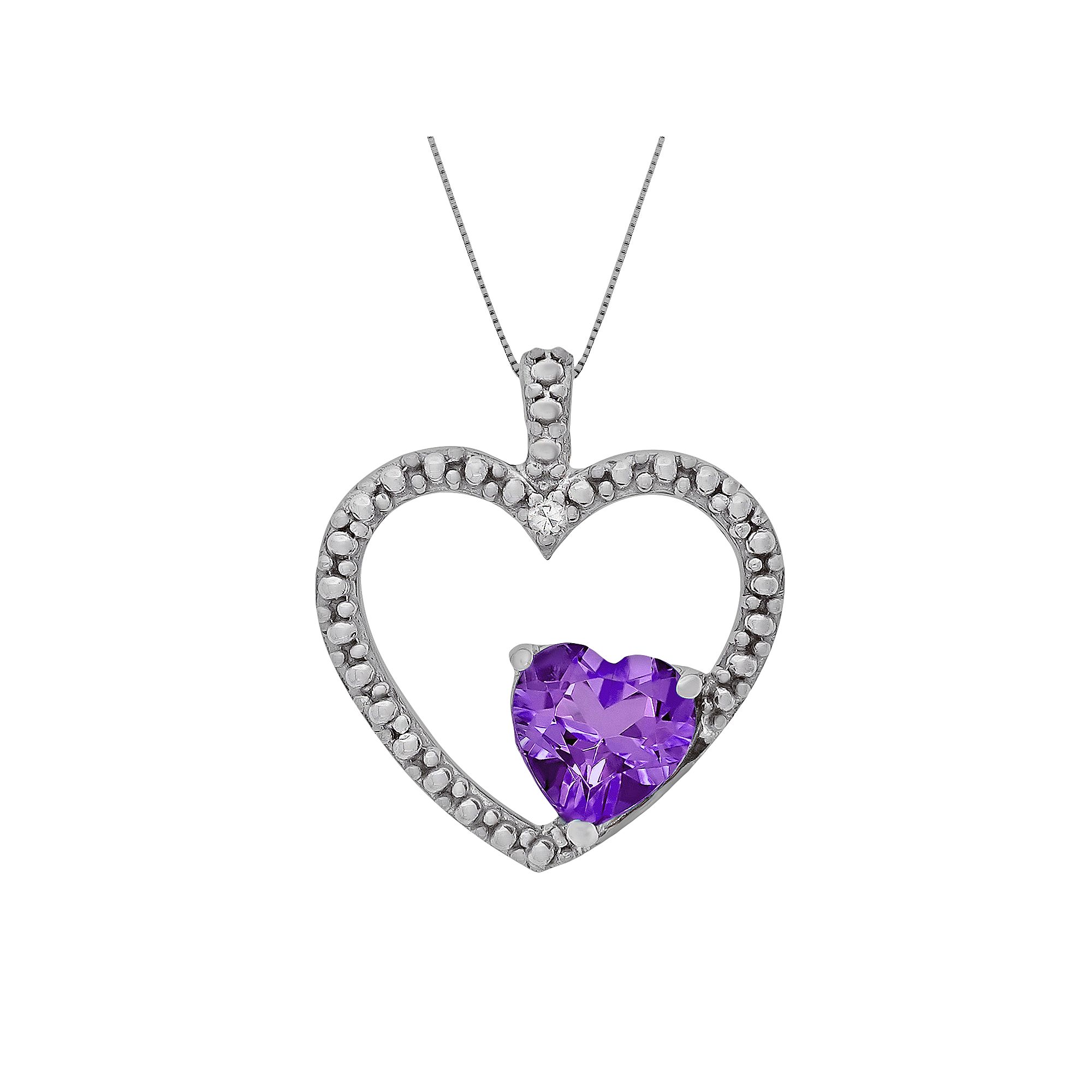 Gemminded Sterling Silver Amethyst and Diamond Accent Heart Pendant, Women