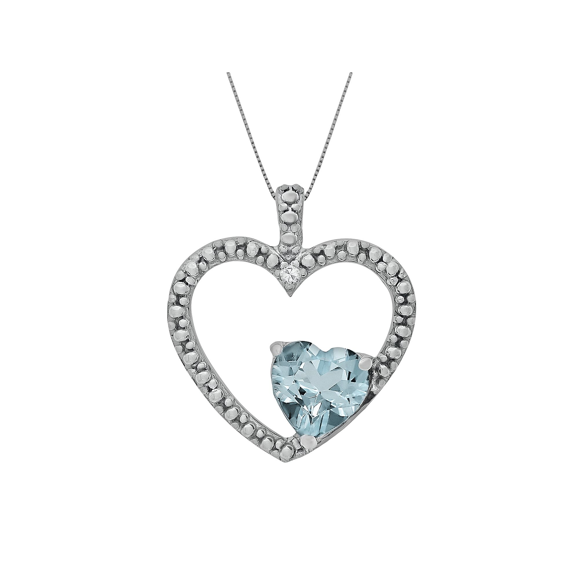 Gemminded Sterling Silver Lab-Created Aquamarine and Diamond Accent Heart 