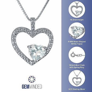 Gemminded Sterling Silver White Topaz and Diamond Accent Heart Pendant