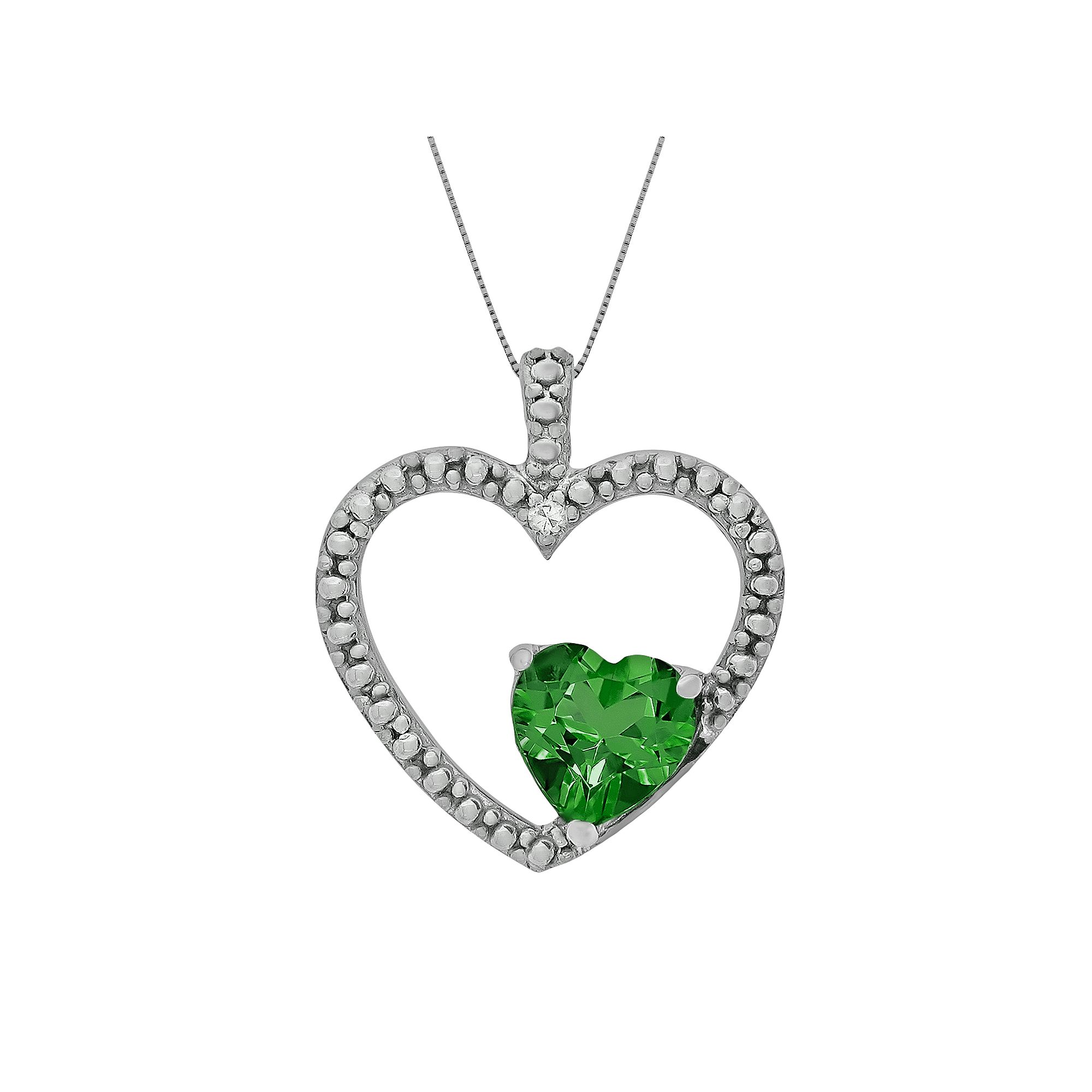 Gemminded Sterling Silver Lab-Created Emerald and Diamond Accent Heart Pen