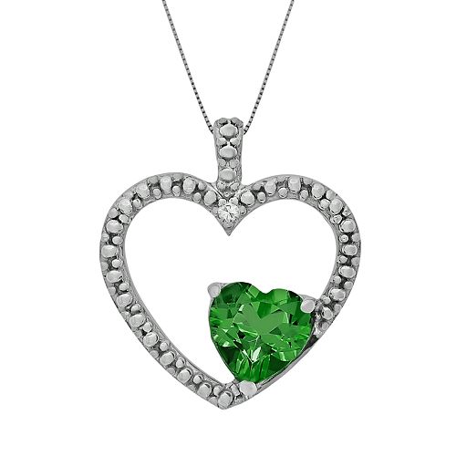 Sterling Silver LabCreated Emerald & Diamond Accent Heart Pendant