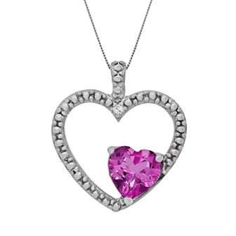 Gemminded Sterling Silver Lab-Created Pink Sapphire and Diamond Accent Heart Pendant