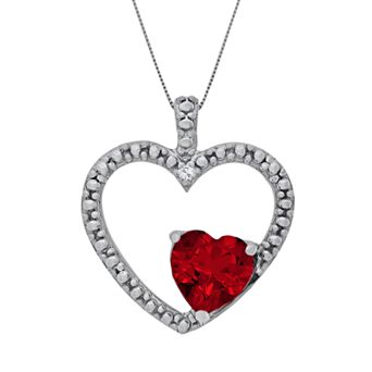 Gemminded Sterling Silver Lab-Created Ruby and Diamond Accent Heart Pendant