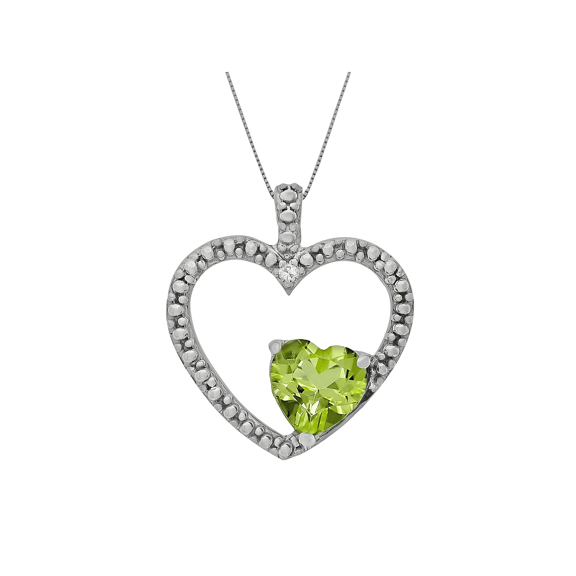 Gemminded Sterling Silver Peridot and Diamond Accent Heart Pendant, Women