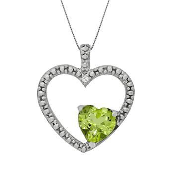 Gemminded Sterling Silver Peridot and Diamond Accent Heart Pendant
