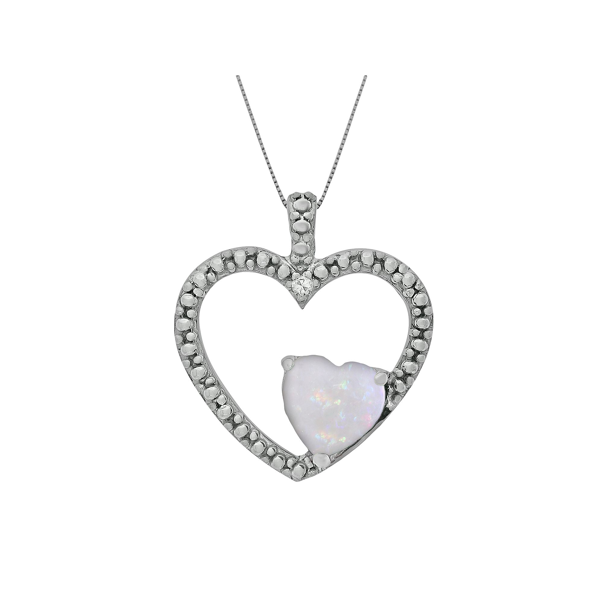 Gemminded Sterling Silver Lab-Created Opal and Diamond Accent Heart Pendan