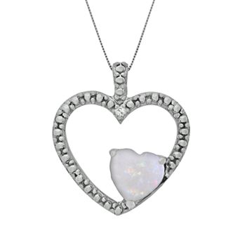 Gemminded Sterling Silver Lab-Created Opal and Diamond Accent Heart Pendant