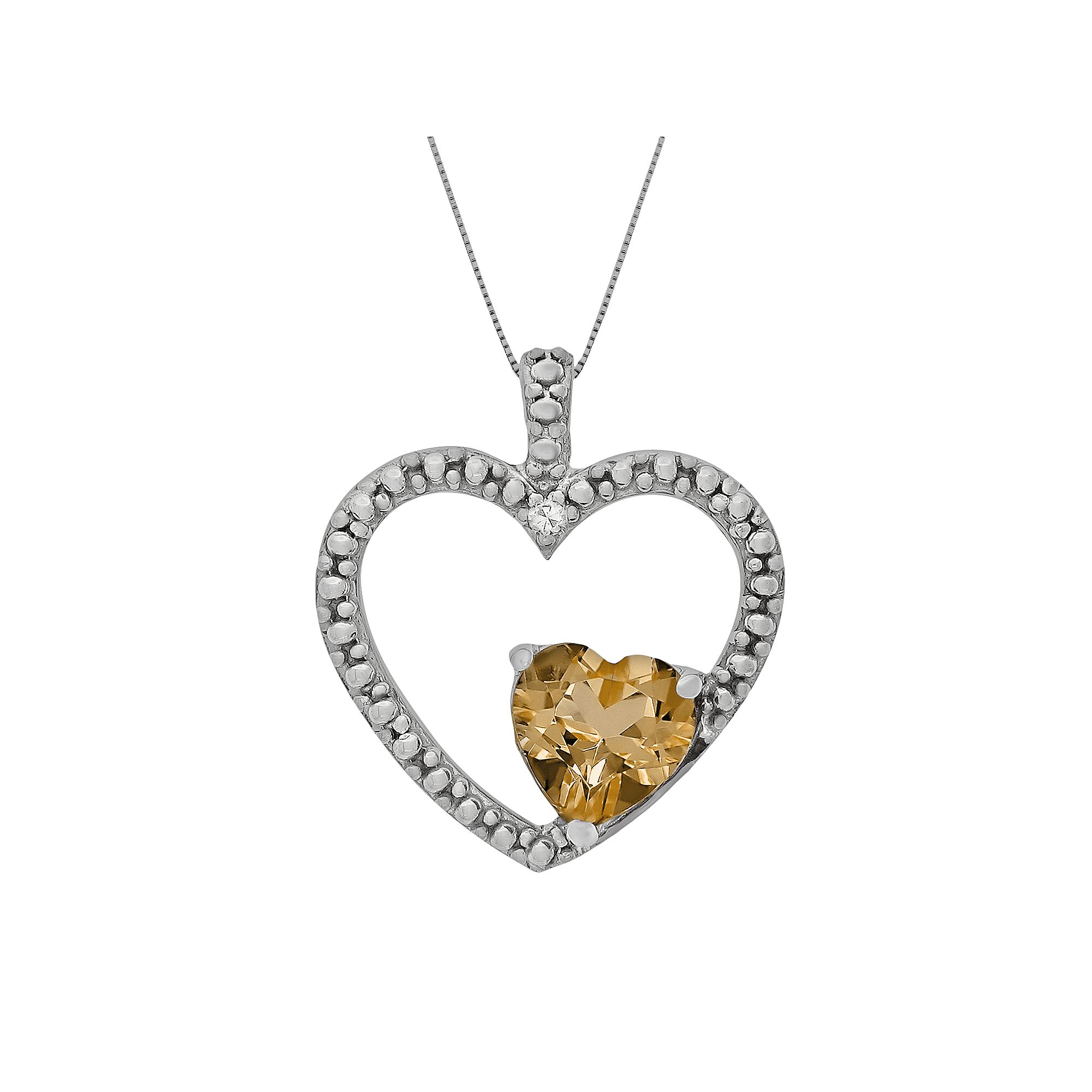 Gemminded Sterling Silver Citrine and Diamond Accent Heart Pendant, Women