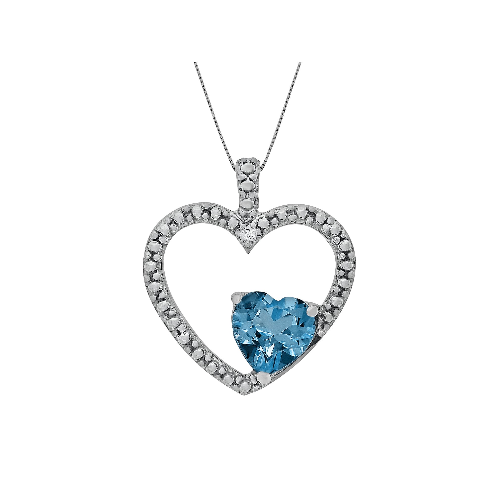 Gemminded Sterling Silver Blue Topaz and Diamond Accent Heart Pendant, Wom