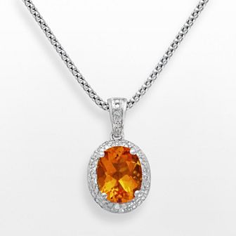 Sterling Silver Citrine and Diamond Accent Oval Frame Pendant
