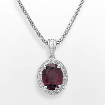 Oro Leoni Sterling Silver Garnet and Diamond Accent Oval Frame Pendant