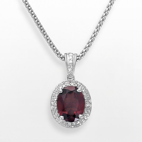 Sterling Silver Garnet Oval Locket Necklace