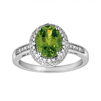 Sterling Silver Peridot and Diamond Accent Oval Ring