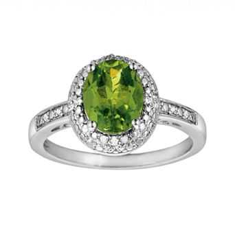 Oro Leoni Sterling Silver Peridot and Diamond Accent Oval Ring