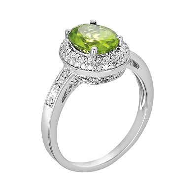 Sterling Silver Peridot and Diamond Accent Oval Ring