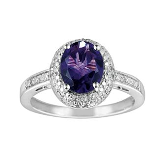 Sterling Silver Amethyst and Diamond Accent Oval Ring