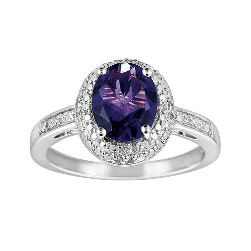 Sterling Silver Amethyst & Diamond Accent Oval Ring