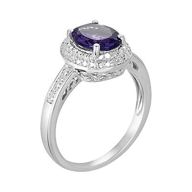 Sterling Silver Amethyst and Diamond Accent Oval Ring