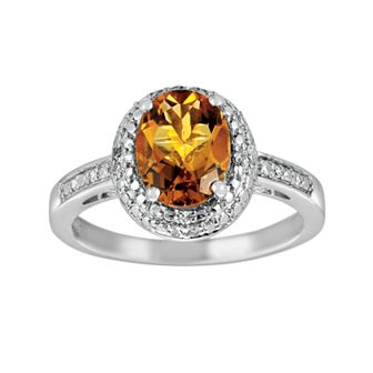 Oro Leoni Sterling Silver Citrine and Diamond Accent Oval Ring
