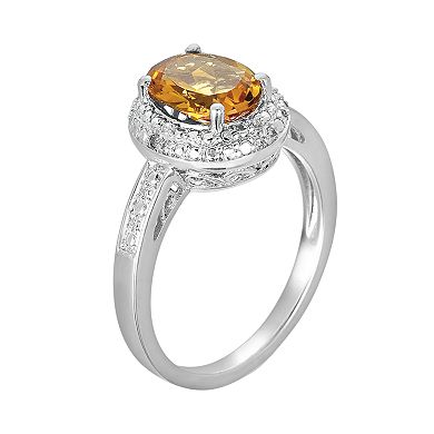Sterling Silver Citrine and Diamond Accent Oval Ring