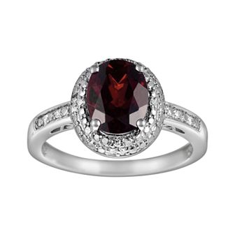 Sterling Silver Garnet and Diamond Accent Oval Ring