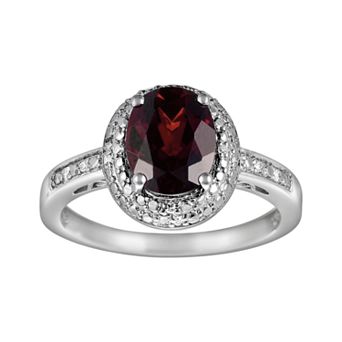 Oro Leoni Sterling Silver Garnet and Diamond Accent Oval Ring