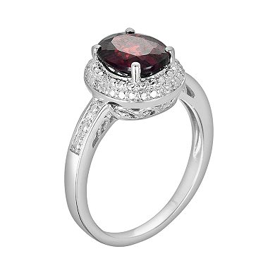 Sterling Silver Garnet and Diamond Accent Oval Ring