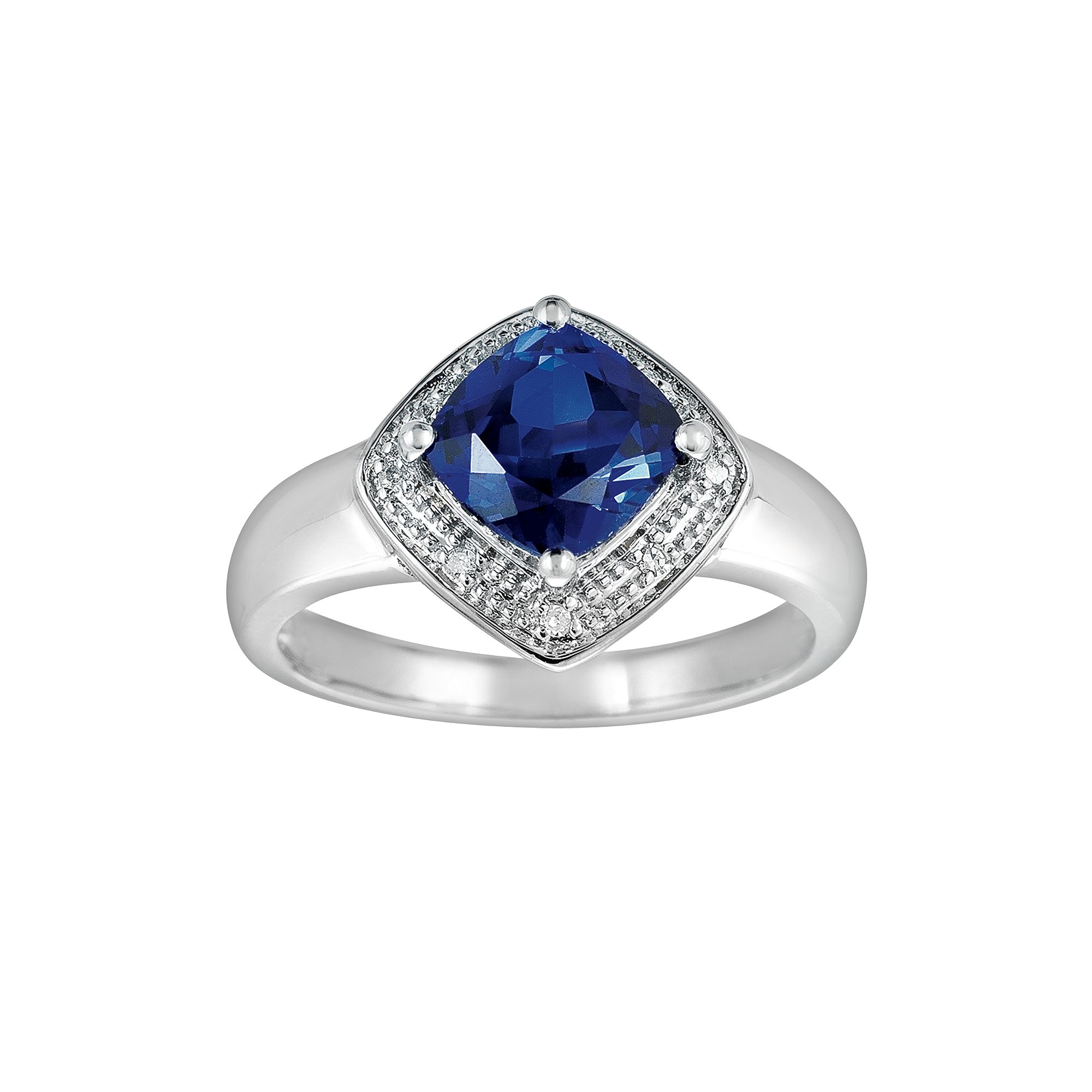 Sterling Silver Lab-Created Sapphire and Diamond Accent Ring, Womens, Size