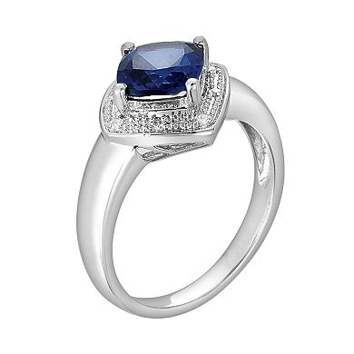 Sterling Silver Lab-Created Sapphire and Diamond Accent Ring