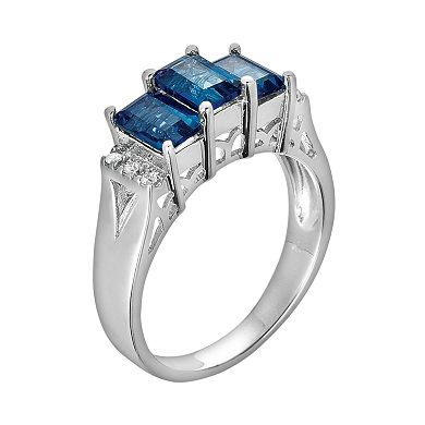 Sterling Silver London Blue Topaz and Diamond Accent 3-Stone Ring