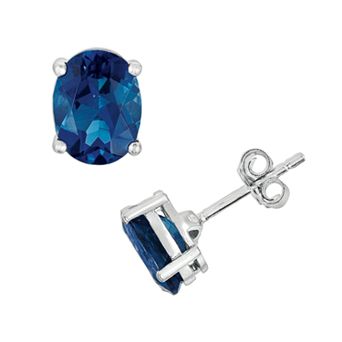 Oro Leoni Sterling Silver London Blue Topaz Oval Stud Earrings