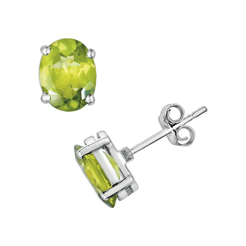 Sterling Silver Round Shape Natural Peridot Stud Earrings