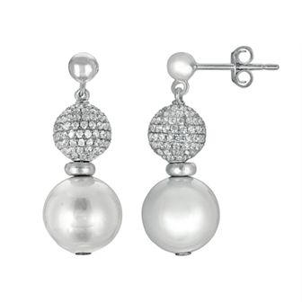Oro Leoni Sterling Silver Mother-of-Pearl and Cubic Zirconia Drop Earrings