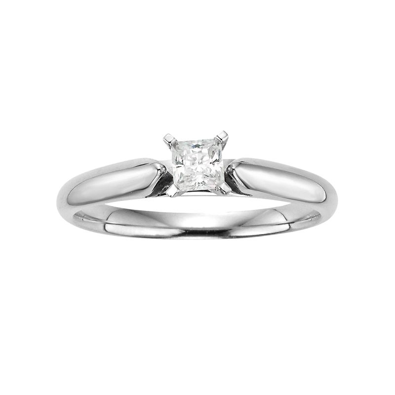 Princess-Cut IGL Certified Diamond Solitaire Engagement Ring in 14k White G