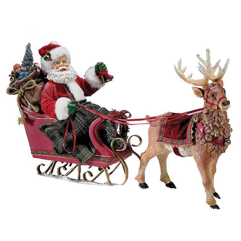 Kurt Adler Santa in Sleigh with Deer, Multicolor