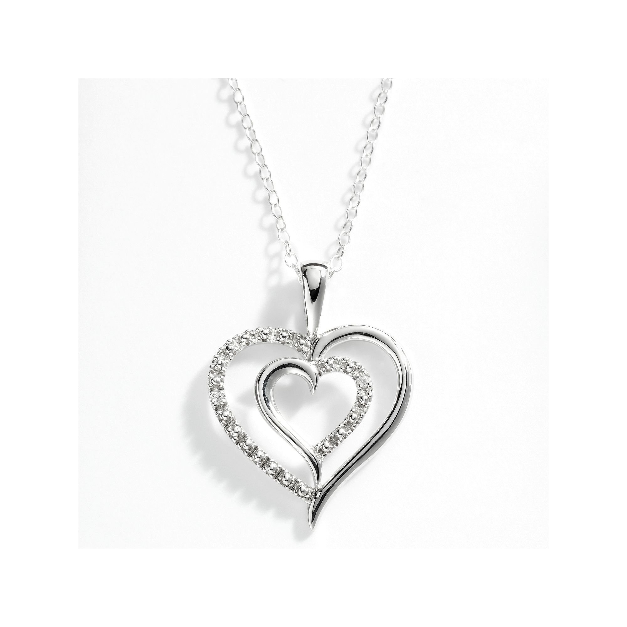Sterling Silver Diamond Accent Heart Pendant, Womens, Size: 16, White