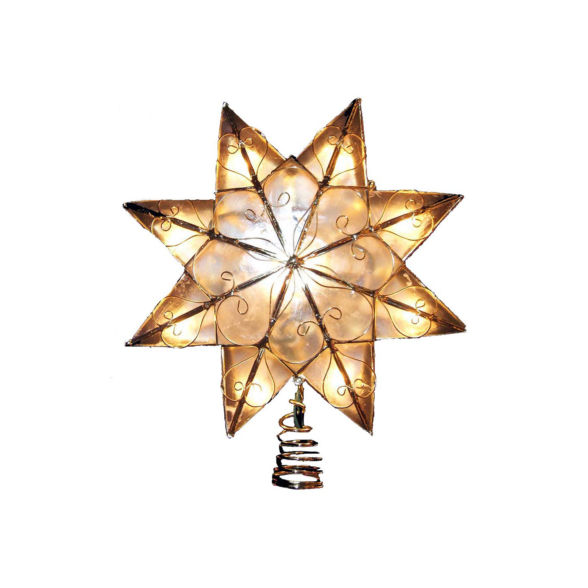 Kurt Adler Capiz Star Scroll Pre-Lit Tree Topper, Clear
