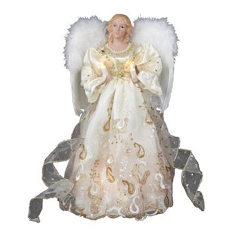 Kurt Adler White Angel Pre-Lit Bright White Bulb Tree Topper