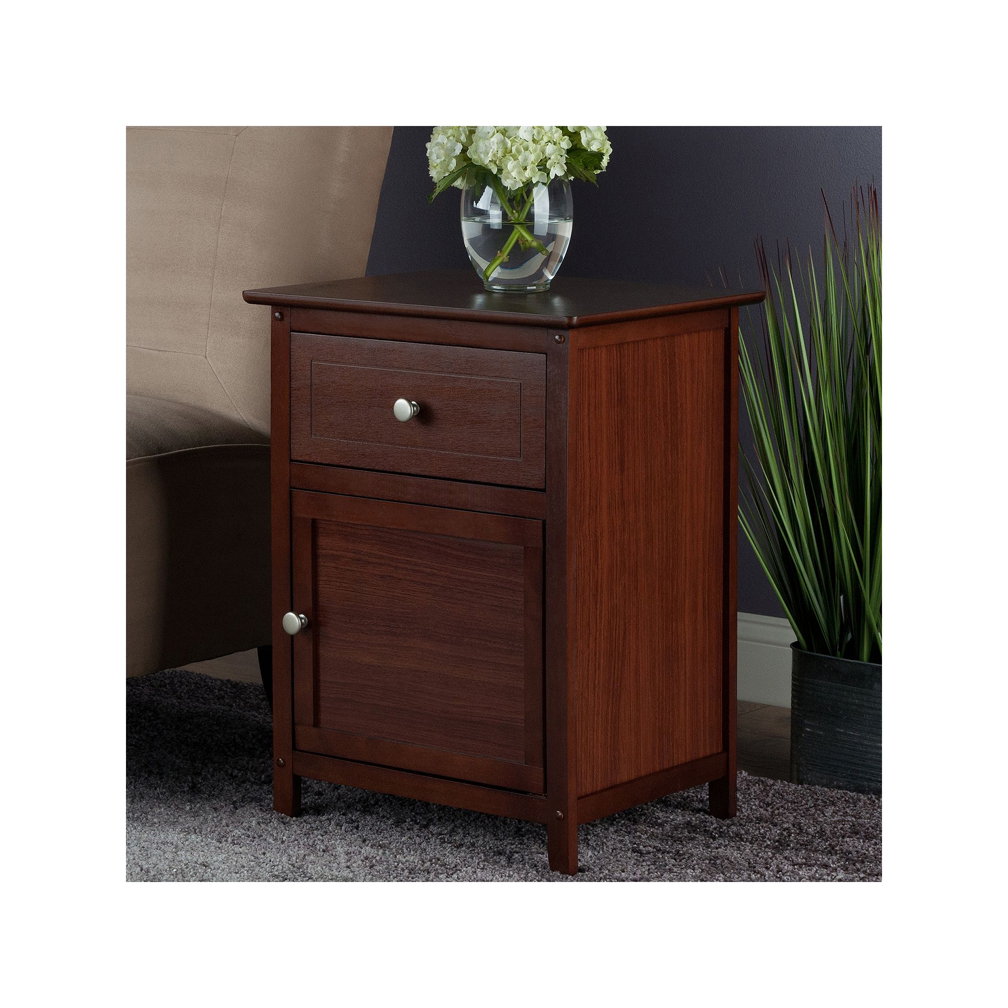 Winsome 1 Drawer Nightstand, Antique Brown