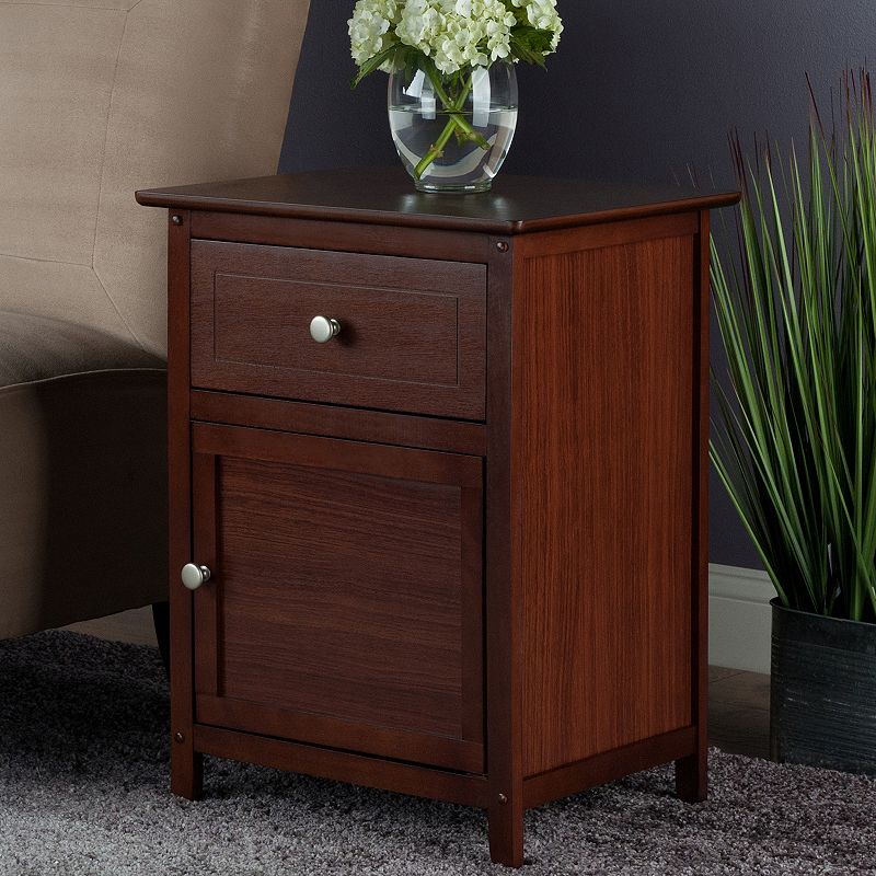 Eugene Nightstand Walnut - Winsome: Sturdy Wood, Cabinet Storage, Beveled Top