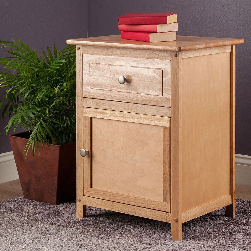 Winsome Eugene Nightstand Natural: Wood Composite Bedside Table with Cabinet Door & Drawer