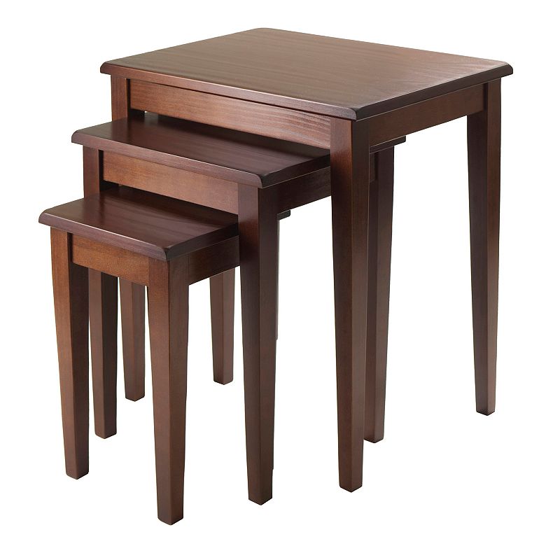 3pc regalia nesting table walnut - winsome: beechwood, tapered legs, stackable