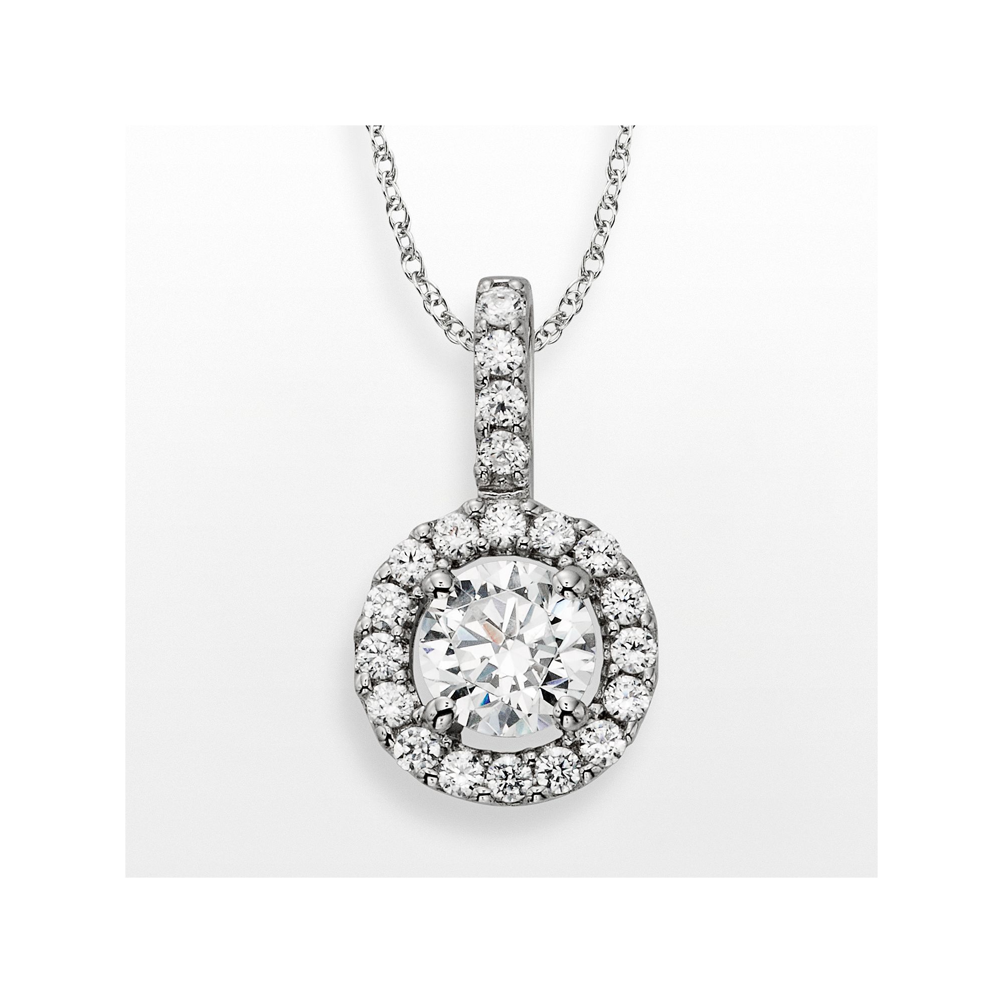 Diamonore Sterling Silver 1 1/2-ct. T.W. Simulated Diamond Halo Pendant, W