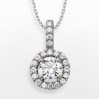 Diamonore Sterling Silver 1 1/2 ct T.W. Simulated Diamond Halo Pendant