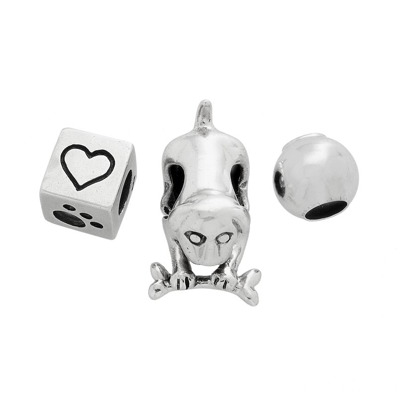Individuality Beads Sterling Silver Dog, Cube and Spacer Bead Set, Womens,