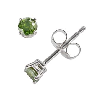 10k White Gold 1/4 ct T.W. Green Round-Cut Diamond Solitaire Stud Earrings