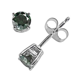 10k White Gold 1/2 ct T.W. Green Round-Cut Diamond Solitaire Stud Earrings